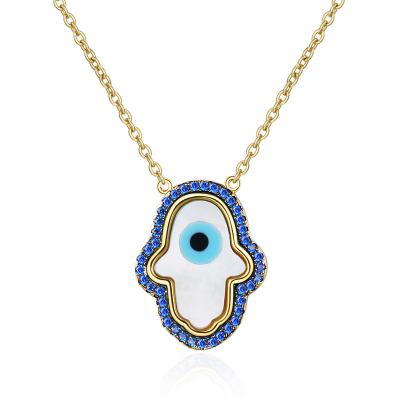 China ZHILIAN Eco-friendly Jewelry Silver 18K Gold Plated Acrylic Zircon Enamel CZ Hamsa Pendant Necklace for sale