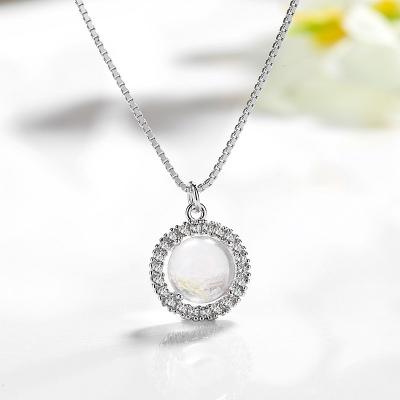 China ZHILIAN Korea Style Fashionable Jewelry 925 Jewelry Silver Plated Crystal Clavicle Chain Pendant Necklace Inlaid Geometric for sale