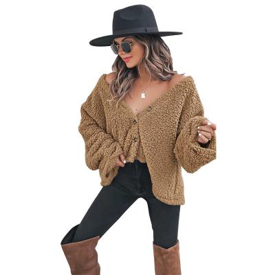 China J11909 Anti-wrinkle 2021 Fall/Winter women's fashionable plush coat with big V neckline and long sleeves for sale