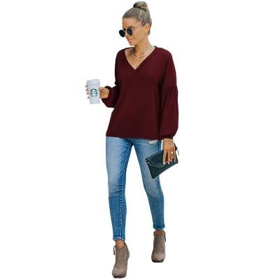 China J11852 Anti-wrinkle Women Wear Autumn/Winter 2021 Loose V-Neckline Long Sleeve Basic Shirt for sale