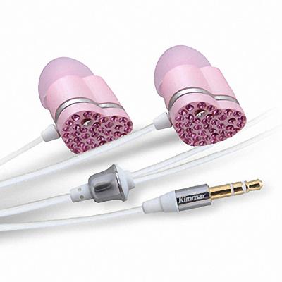 China Noble And Fashionable Kimmar Size Heart Earbuds In-Ear Wired Metallic Headphones With Crystals for sale