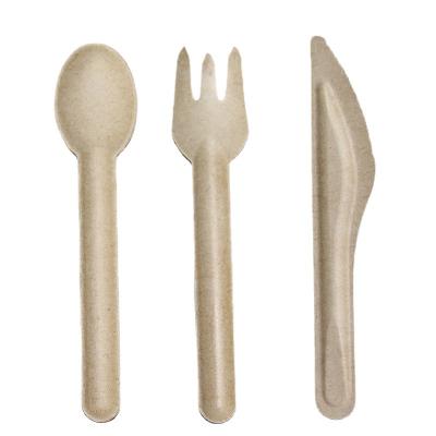 China Wholesale 100% Bagasse Knife Fork and Spoon Compostable Sugarcane Cutlery Set Eco Friendly Fork Knife Spoon Set 16cm for sale