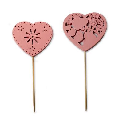 China Modern Wooden Heart Centerpiece Laser Cut Picks Table Bamboo Heart Decoration Sticks for sale