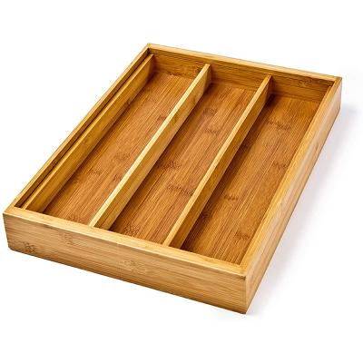 China Sustainable Adjustable Cutlery 100% Pure Bamboo Expandable Adjustable Cutlery Utensil Holder And Tray for sale