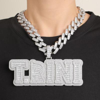 China Big Wand Zircon FASHION Custom Letter Name Personalized Mens HipHop Necklace Pendant Chain Customized Heavy Rock Hitter Jewelry for sale