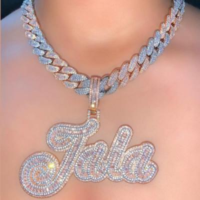 China Hiphop New Design Wand Zircon Customized Choker Initial Necklace Nameplate Ice Out Bling Pendant HIPHOP for sale