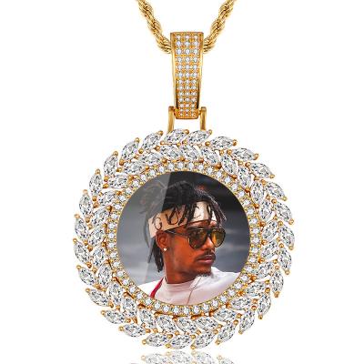 China Custom Hop Solid Color Medal Frame Memory Hiphop Photo Cubic Zirconia Inlay Necklace Hip Pendant for sale