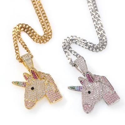 China Hot Rainbow Pony Pendant Necklace from Hiphop SaleFantasy Unicorn Pendant Iced Out Zirconia for sale