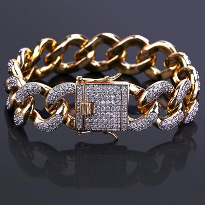 China Hot Sale18k Hiphop Real Gold Plated Ice Out Miami Cuban Chain Men's Micro-Set Zircon Gold 18mm Bracelet for sale