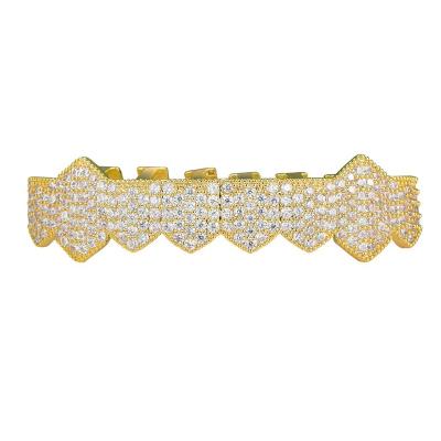 China Hip hop gold tooth grillz 8 teeth micro set zircon single row gold tooth grillz for sale