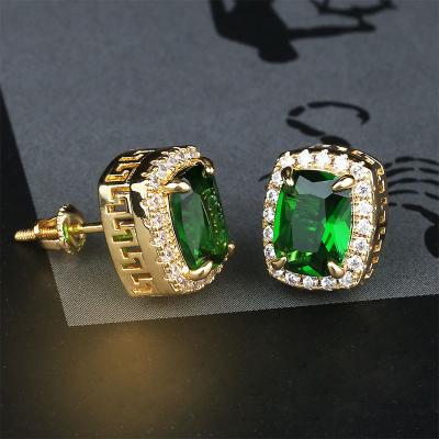 China Hiphop Iced Out Shiny Zircon Earrings Colored Big Gemstone Hip Hop Earrings for sale