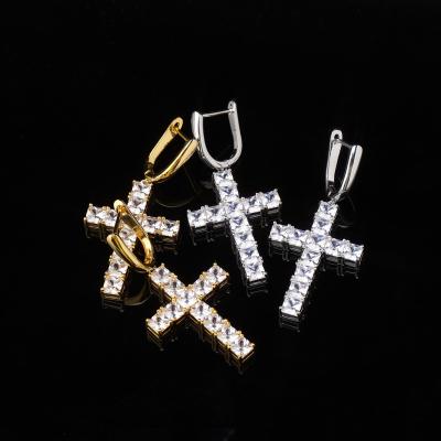 China Hiphop Hot SaleFashion iced out Zircon earrings square cross zirconia earrings European and American hip-hop tide brand for sale