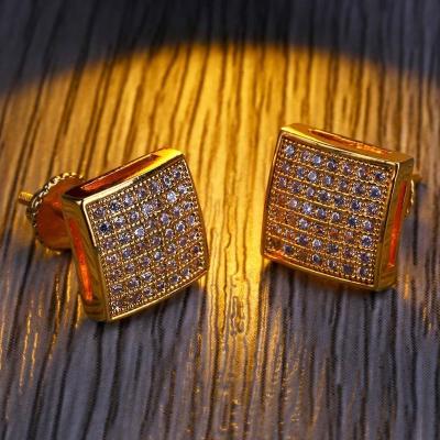 China Hiphop hip hop wire earrings ice gold plated micro set zircon square men's earrings for sale