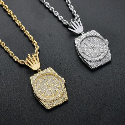 China Hiphop personalized zircon dial hip hop pendant hippie pendant necklace for sale