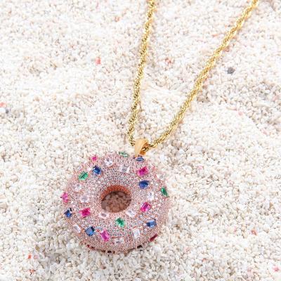 China Hip-hop Color Zirconia Donut Men and Women Couples Trend Pendant for sale