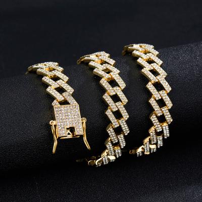 China Hiphop 15mm Miami Mens 18K Cuban Link Square Gold Plated Chain Iced Out Paved Crystal Necklace HipHop Jewelry for sale