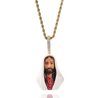 China Hiphop 18K Gold Plated New Copper Inlaid Zircon Enamel Jesus Men's Personality Hiphop Necklace Pendant Fashion Accessory for sale