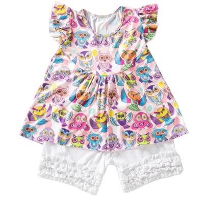 China Wholesale Prairie Baby Chic Toddler Boutique Girls Wear Blessed Outfit Sassy Ruffle Sleeve Shirt Bells Raglan Pants Long Clothes for sale