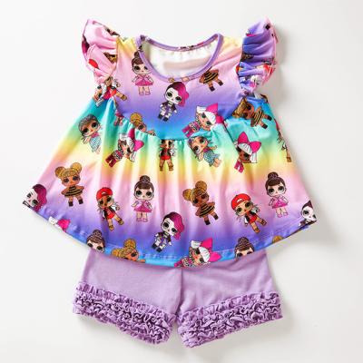 China Polyester/Cotton Girl's Clothes Print Sleeveless Set Cotton Summer Outfits And Short Pants Boutique for sale