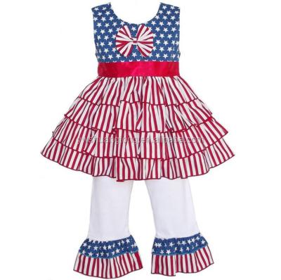 China Wholesale Casual Boutique Kids Girls Dress Sets Stay Black Two Piece Sets 4th of July Babies T-shirt and Bell Bottom Pants Clothing for sale