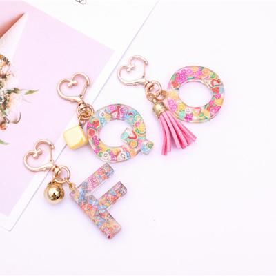 China Wholesale Sequin 26 Letters Resin Promotion Gift Initial Bag Charm Letters Glitter A-Z Capitals Glitter Car Key Chain Pendant Key Ring for sale