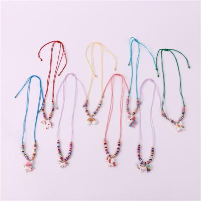 China European and American popular cute resin rainbow color girls and children unicorn woven necklace for sale