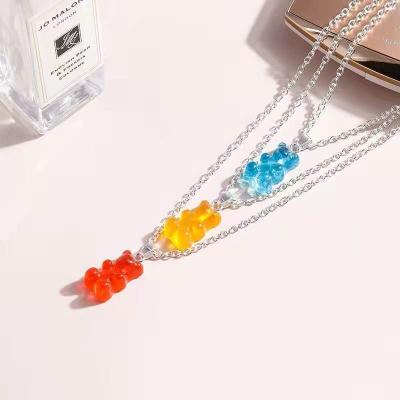 China CLASSIC Hot Sale Candy Color Transparent Resin Gummy Bear Necklace Pendant For Girls Jewelry for sale