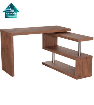 China (Size)Adjustable Modern Corner Revolving Combo L Shape Walnut Computer Desk With 2 Storage Shelves for sale