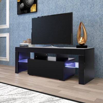 China (Other) Adjustable TV Stand with LED Lights 1 Drawer and Open Shelves High Gloss Entertainment Center Media Console Table Storage Desk for up to 60 for sale