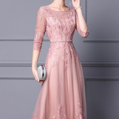 China 2021 anti-static elegant fashion summer dress with beaded embroidery mid length formal dress dress for sale