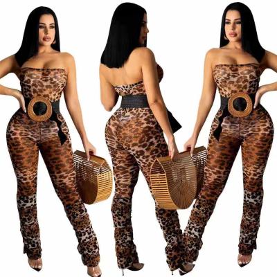 China Fashion Breathable Off Shoulder Leopard Print Womens Overalls Ladies Stacked Jumpsuit for sale