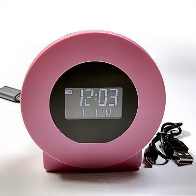 China Desktop Calendars Round Illuminated USB Powered Digital Alarm Clock for sale