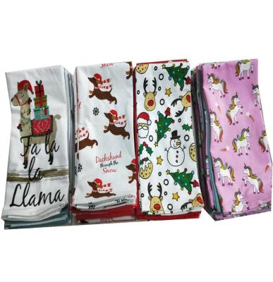 China Disposable Cotton Kitchen / Tea Towel With Crismas Printed Designs for sale