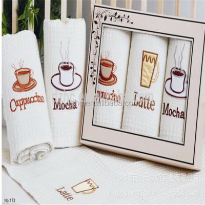 China Gift Box Waffle Embroidery Tea Towels Cloth Table Thick Home Kitchen Towel QUICK DRY for sale