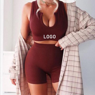 China Breathable Custom Logo Sports Fitness And Yoga Wear Women Solid Color Seamless Active Wear Set for sale