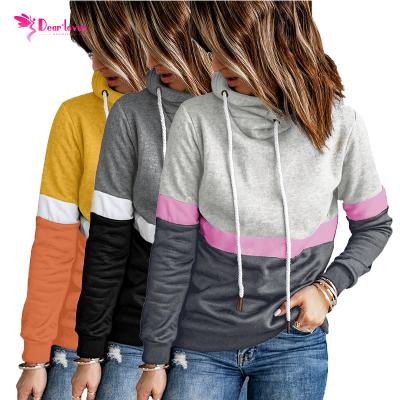 China Anti-wrinkle 2021 New Design Women's Hooded Tops Color Block Pullover Sweatshirts Women Hoodies for sale