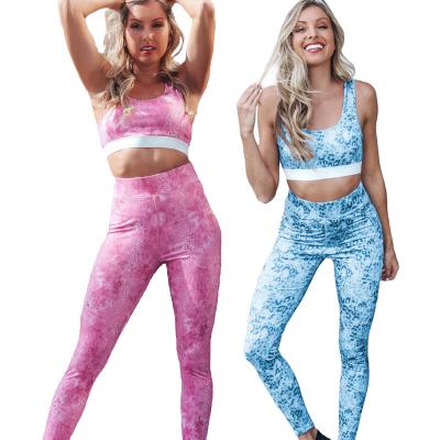 China Breathable Custom Print Private Label Leggings 2 Piece Sexy Organic Fitness Yoga Set Apparel Gym Sports Wear For Women for sale