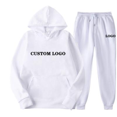 China Custom Couple Winter Sports Anti-Wrinkle Jogger Unisex Technology Fleece Plain Hoody White 2 Piece Women Cotton Plain Sweat Suit for sale