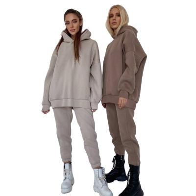 China Wholesale Cheap Anti-Wrinkle Cotton Polyester Hoody Sports Tracksuit Long Sleeves Custom Oversized White Women Sweatpants And Hoodie Jogger Set for sale