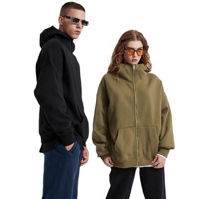 China Anti-Wrinkle Manufacturer Wholesale Drop Shoulder Metal Zipper Blank Hoodie Men 350gsm Weigh Full Face Zipper Up Hoodie for sale