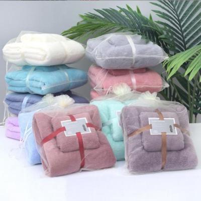 China Child-Proof Custom Luxury Microfiber Bathroom Bath Towel Sets Absorbent Soft Bath Towel Coral Fleece Towel Sets for sale