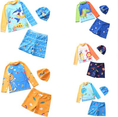 China Baby Boy Two Piece Swimwear Guard Long Sleeve Cartoon Breathable Rash Swimwear Set With Hat for sale