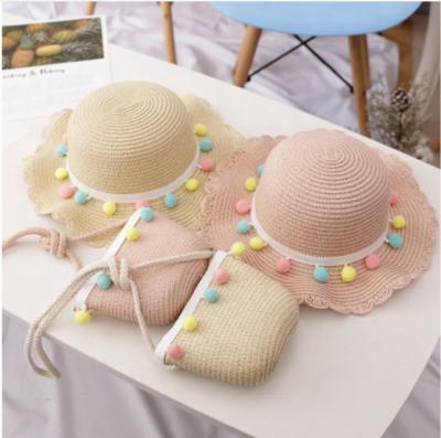 China CXS Wholesale Children's Handmade Straw Hat Straw Bag /handbag big brim hat for little girl summer beach vacation for sale