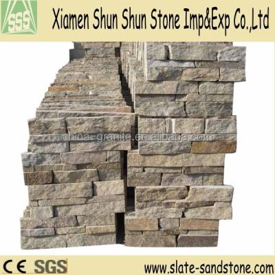 China Popular Yellow Building Material Cultured Slate / Quartz Ledge For Wall Cladding 15x60cm Or Customized for sale