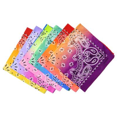 China 100% Polyester Microfiber Bandana Tie Dyed Cashew Flower Square Double Size Scarf Gradient Printing Big Handkerchief Hot Sale for sale