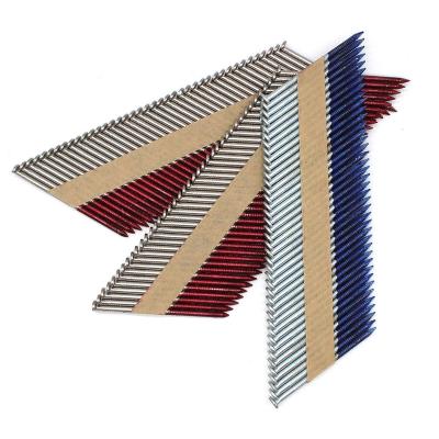 China Flat 28/34 Degree Polished Painted Paper Strip Nails Galvanized Assembled Strip Paper Framing Nails For Roof Decking for sale