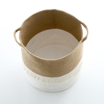 China Home decoration of the Nordic style cotton yarn tassel basket yarn storage basket woven finished box storage basket woven basket for sale