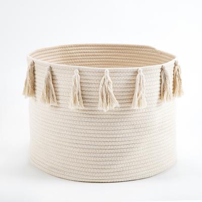 China Home decoration of the Nordic style cotton yarn tassel basket yarn storage basket woven finished box storage basket woven basket for sale