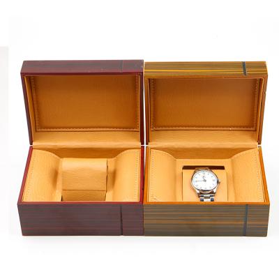 China Fashionable Luxury Custom Leather Simple Wooden Gift Box Single Rectangle PU Rectangle Black Watch Box Watch Slots Packaging for sale