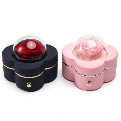 China Roses Customized Eternal Luxury Pink Logo Velvet Packaging Jewelry Box and Four Leaf Clover Drawer Set Eco-Friendly for sale